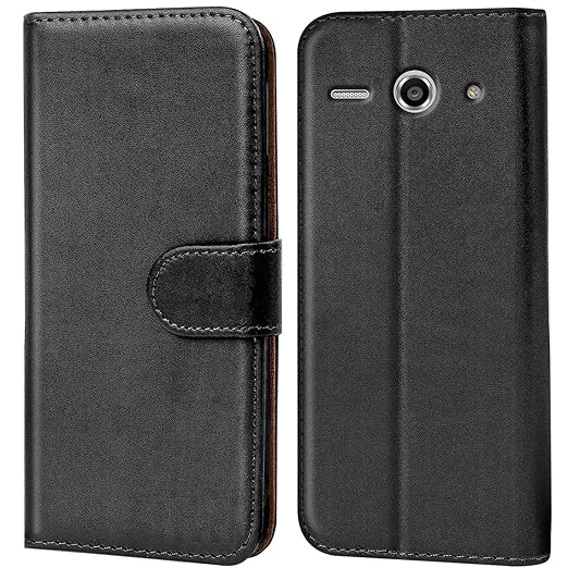 Verco Huawei Y530 Hülle, Handyhülle für Huawei Ascend Y530 Tasche PU Leder Flip Case Brieftasche - Schwarz