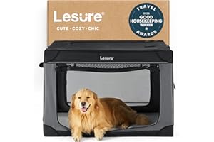 LE SURE Lesure Shown on TODAY Show Soft Collapsible Dog Crate - 42 Inch Portable Travel Crate for Extra Large Dogs Indoor & Outdoor, 4-Door Foldable Pet Kennel with Mesh Windows, Black