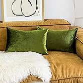 Home Brilliant Velvet 12x20 Throw Pillow Covers Rectangular Oblong Pillowcases Spring Pillow Covers for Office Lounge Nursery Decor, Set of 2, 12 x 20 (30x50cm), Avocado Green