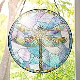 FLAGWIX Dragonfly Gifts for Women Men - Stained Glass Window Hanging 8 in - Dragonfly Garden Decor for Yard Decorations Outdoor, Dragon Fly Sun Catchers Indoor Window for Home Garden Decor