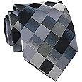 Secdtie Men's Classic Checks Dark Blue Grey Jacquard Woven Silk Tie Necktie