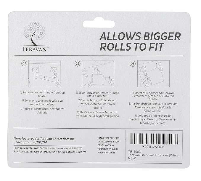 Teravan Standard Extender For Larger Toilet Paper Rolls White