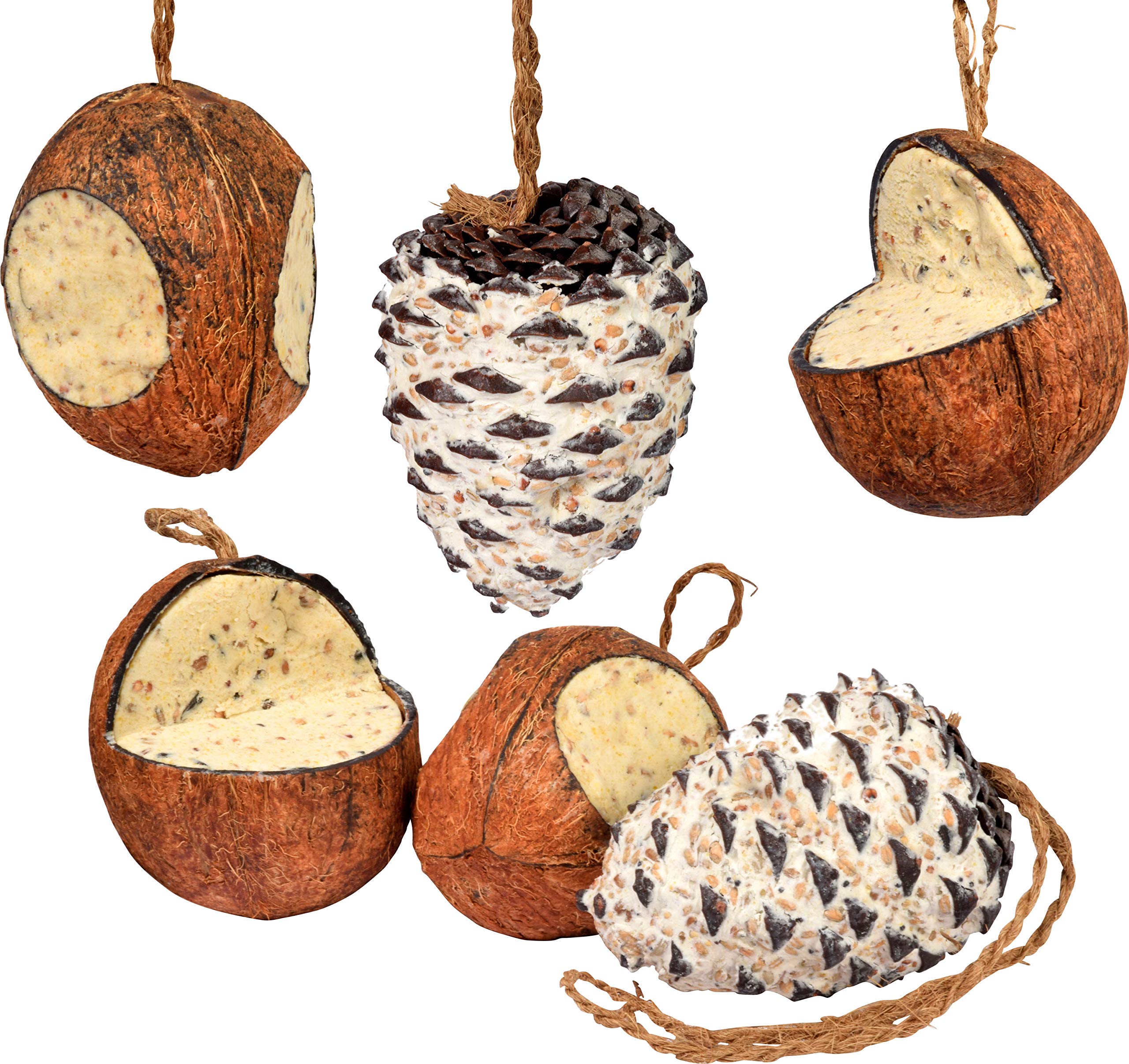 dobar 24102e Bird Feeder Mix with 4 Filled Coconuts and 2 Giant Cones Natural