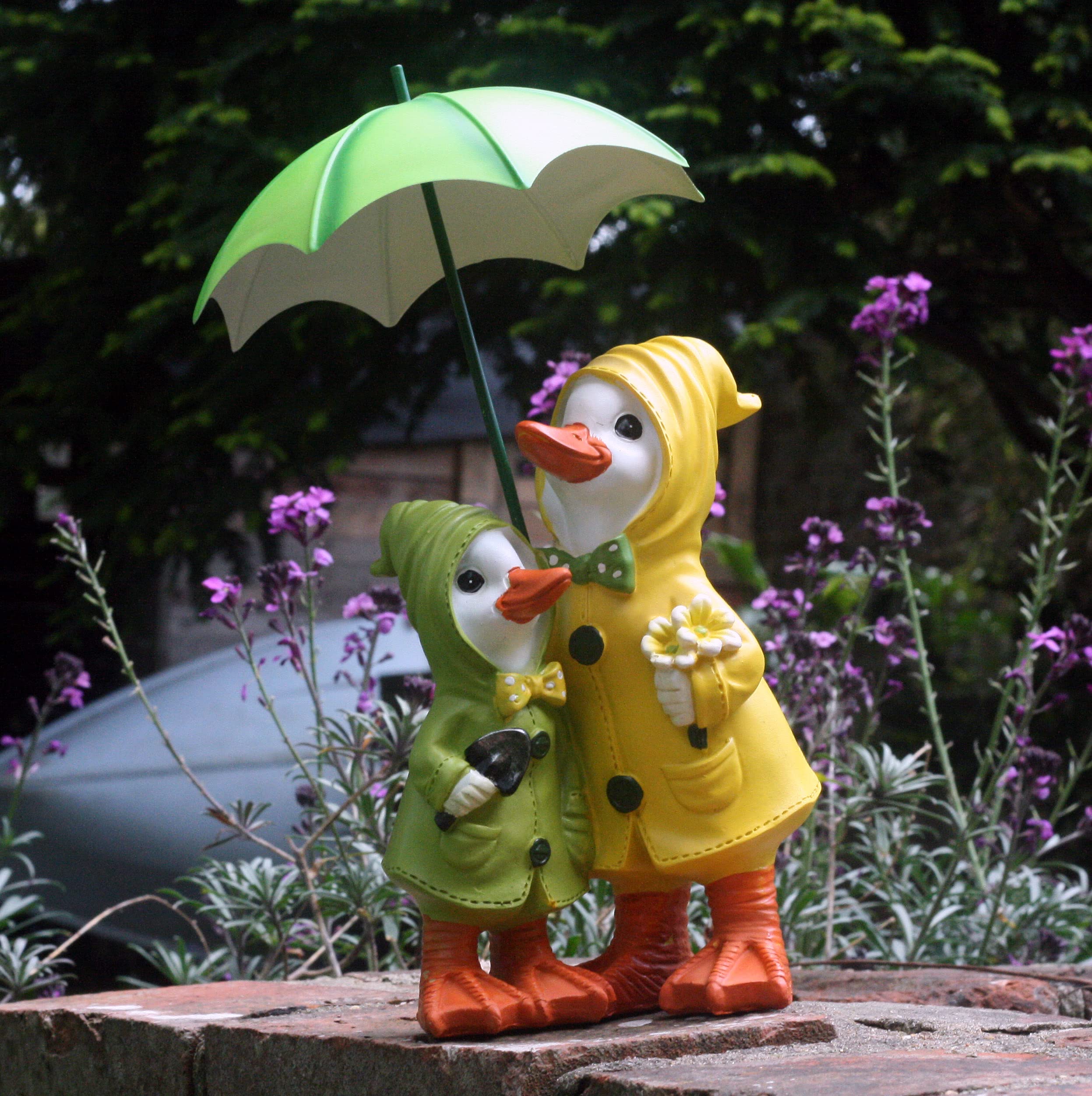 20 cm Dally and Declan Duck with Umbrella Garden Ornament