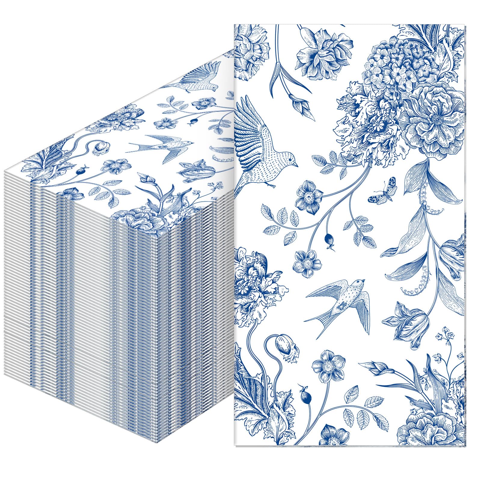 Photo 1 of Tatuo 200 Pcs Blue Floral Paper Napkins Disposable Hand Towels for Bathroom Guest Decorative Napkins Paper for Bathroom Shower Toilet Powder Room Holiday Wedding Bridal Tea Party