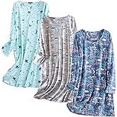 PNAEONG 3 Pack Women's Nightgown, Long Sleeve Sleep Shirts Comfy Soft Nightshirt Women Pajama Sleep Dress Cotton Sleepwear