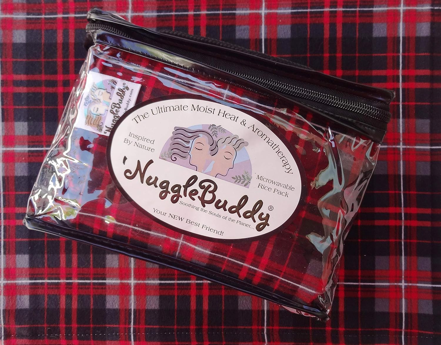 'NUGGLEBUDDY NEW! Microwavable Moist Heat & Aromatherapy Organic Rice Pack Cold Pack. Warm & Cozy Tomato Plaid Flannel Fabric. SPEARMINT EUCALYPTUS Aromatherapy. Ahhhh.