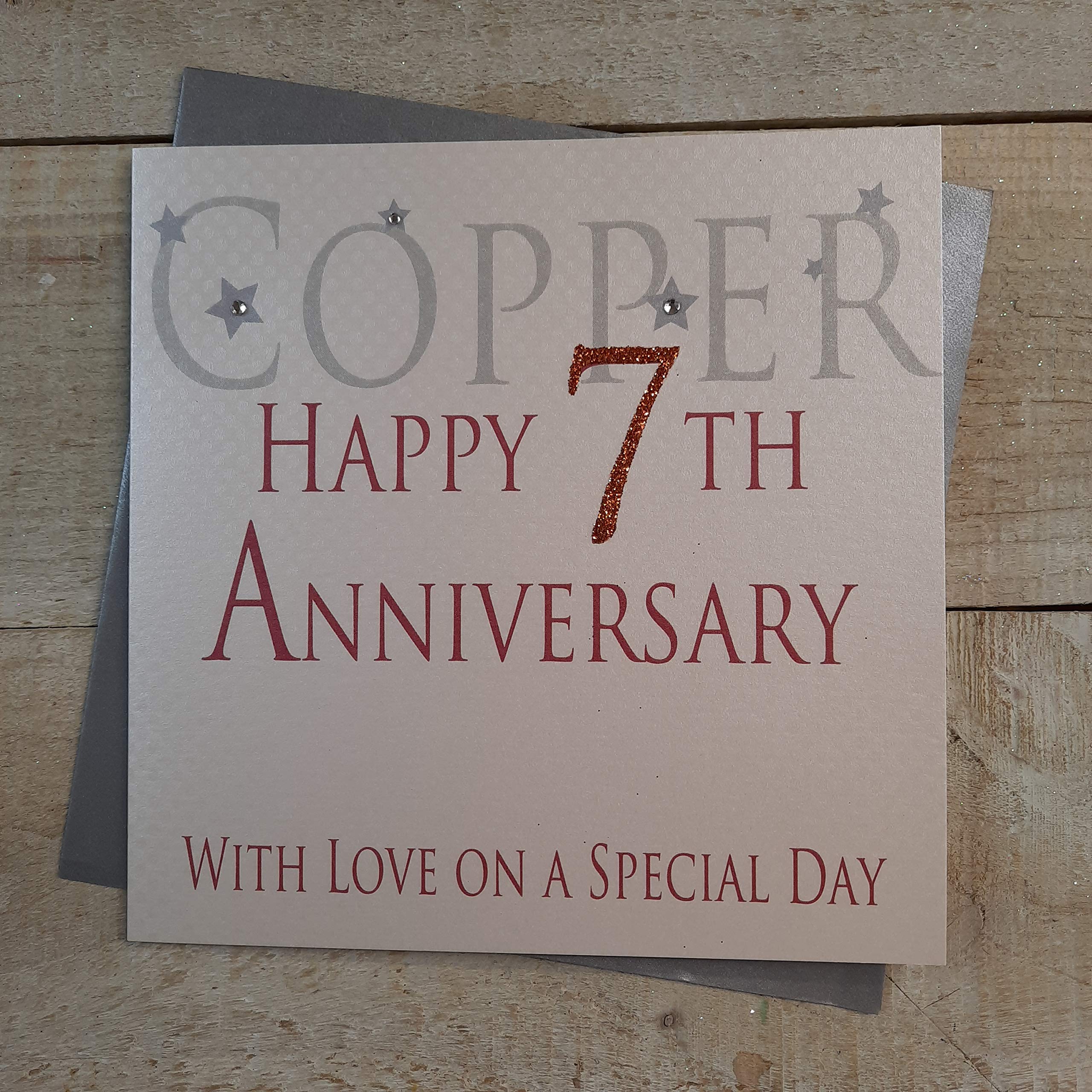 white cotton cards "Copper Happy 7th Anniversary With Love On A Special Day" Handmade Card