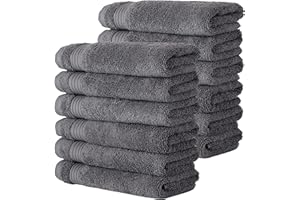 Classic Turkish Towels - Luxury Washcloths - Set of 12, 640 GSM, 12"x12" - Premium Turkish Cotton, Thick, Quick Drying & Highly Absorbent Bathroom Essentials - Hotel & Spa Quality (Grey)