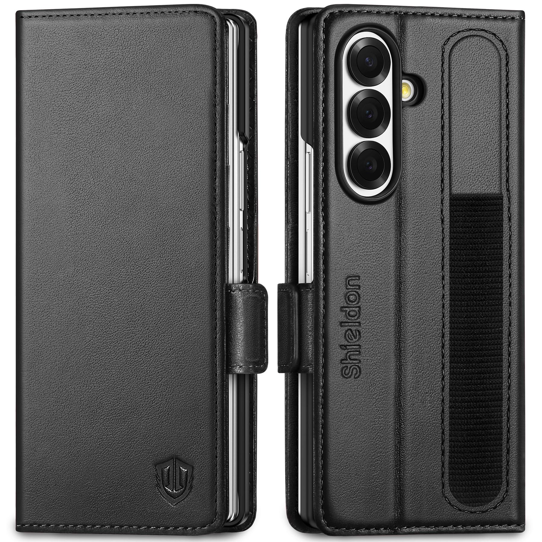 Photo 1 of SHIELDON Case for Galaxy Z Fold7 8.0", Genuine Leather Wallet Case, RFID Blocking Card Slot, Kickstand, Magnetic Closure Protective Case Compatible with Galaxy Z Fold 7 2025 - Black