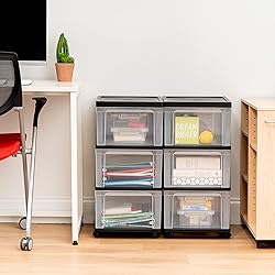 IRIS USA Plastic 3-Drawer Storage Organizer Rolling