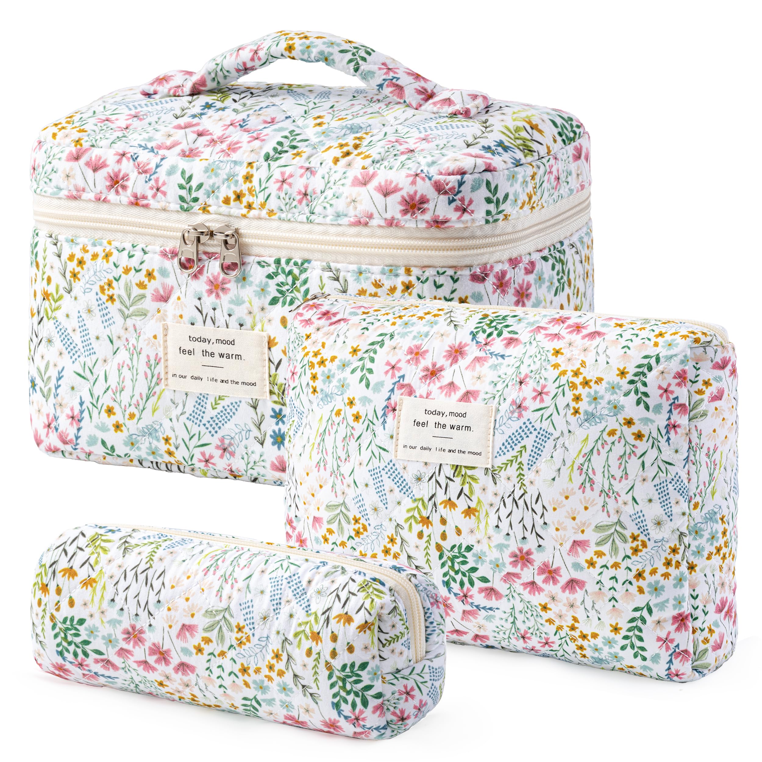 Photo 1 of ***MISSING HBselect Quilted Makeup Bag, 3PCS Cotton Large Travel Makeup Bag, Cute Floral Coquette Make up Bag Cosmetic Bag Toiletry Bag for Women Girls
