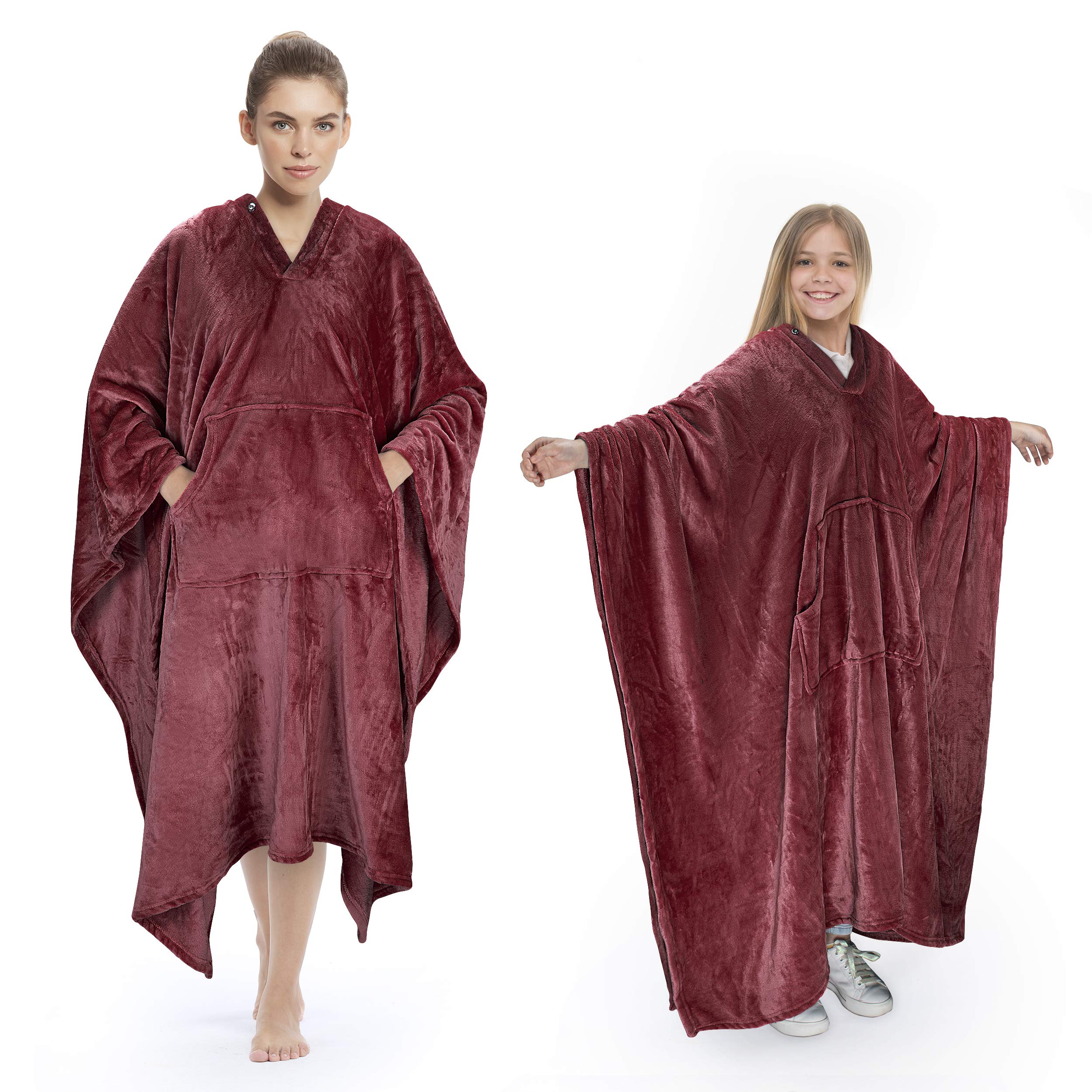 Catalonia Classy Fleece Poncho Blanket Super Soft Warm Cosy Wearable Large Fleecy Blanket for Adult Women Men Fluffy Throw Indoors or Outdoors, 200 x 140 cm Wine