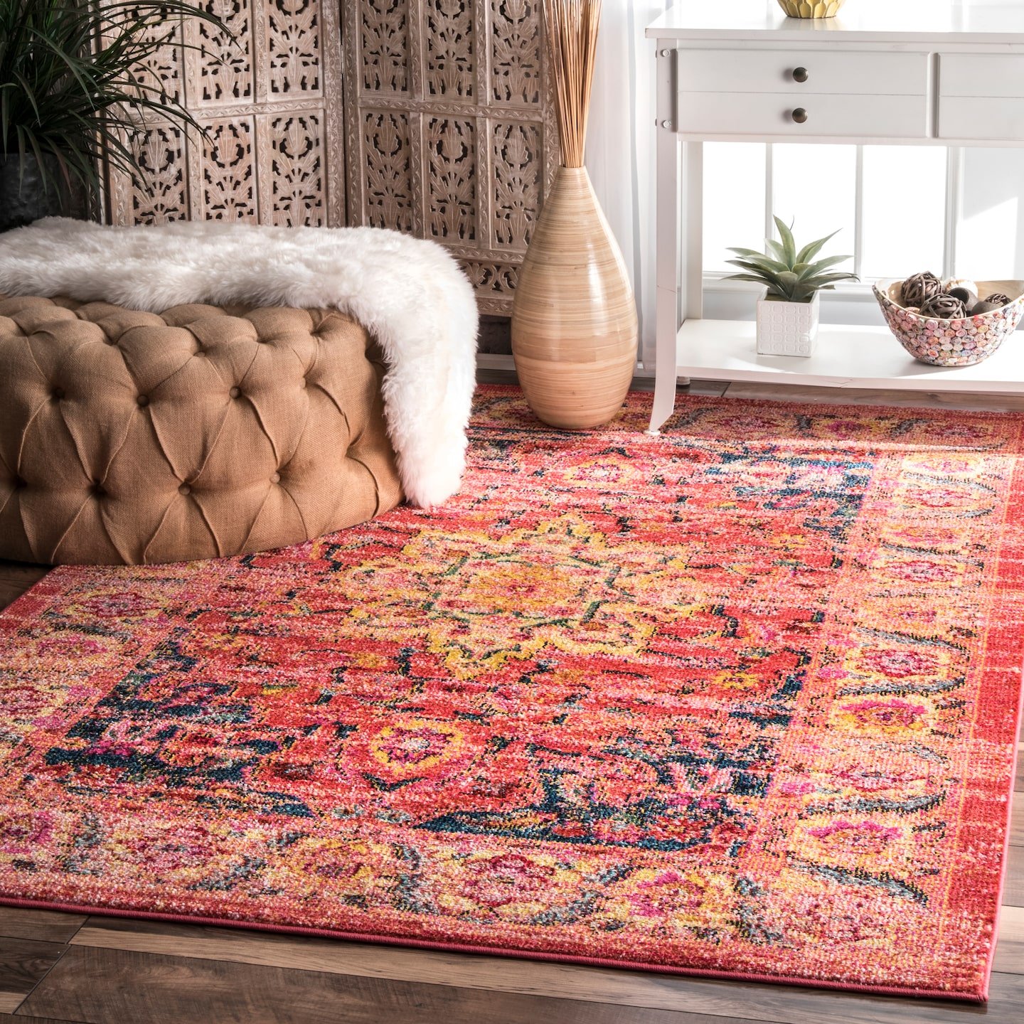nuLOOM AHSH04A Orange Persian Medallion Rozella Area Rug, 8' x 10