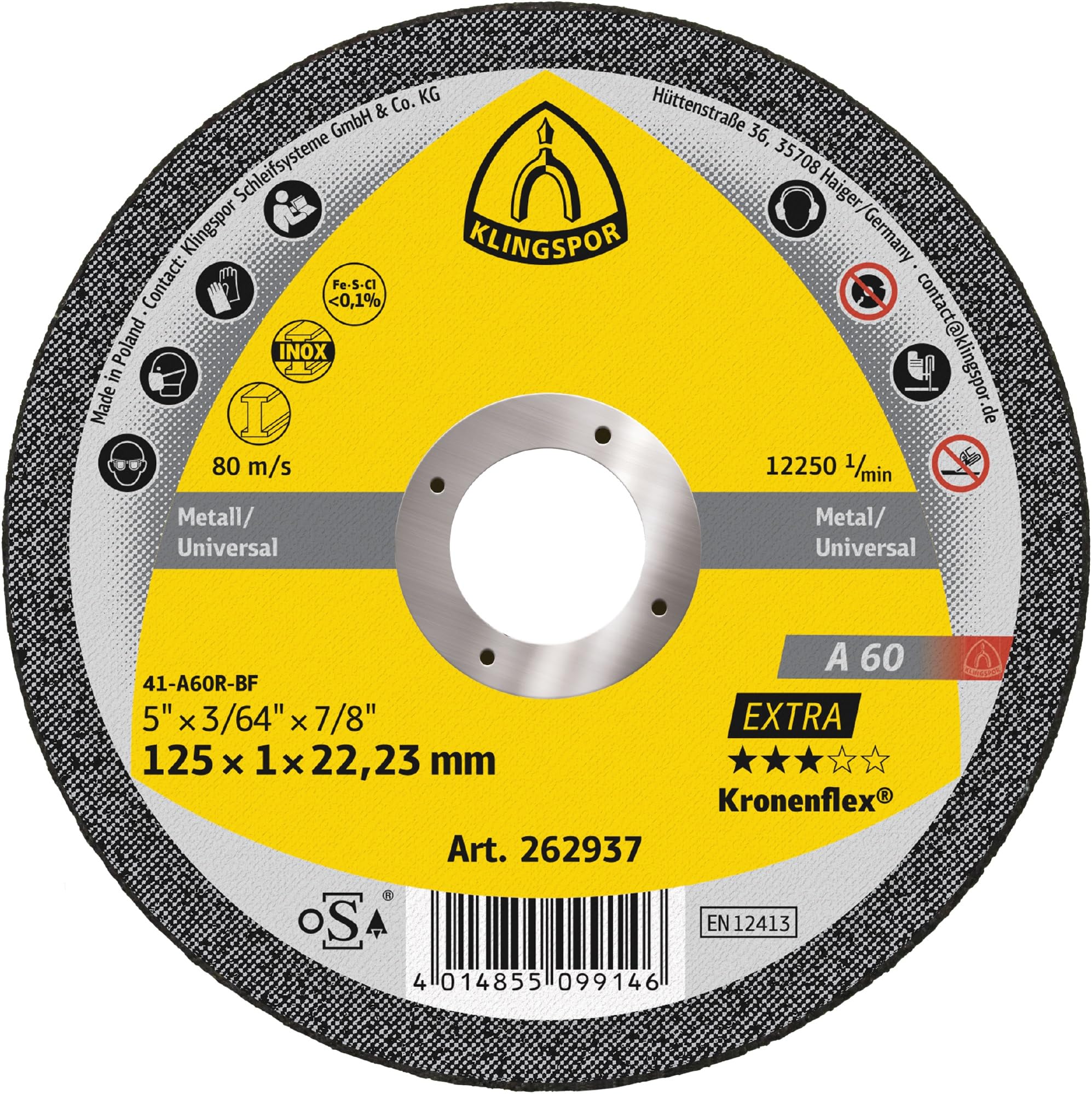 Klingspor A 24 R 13754 Cutting Wheel 100 x 2.5 x 16 mm 125 x 1 x 22,23 mm gerade 25 Stück