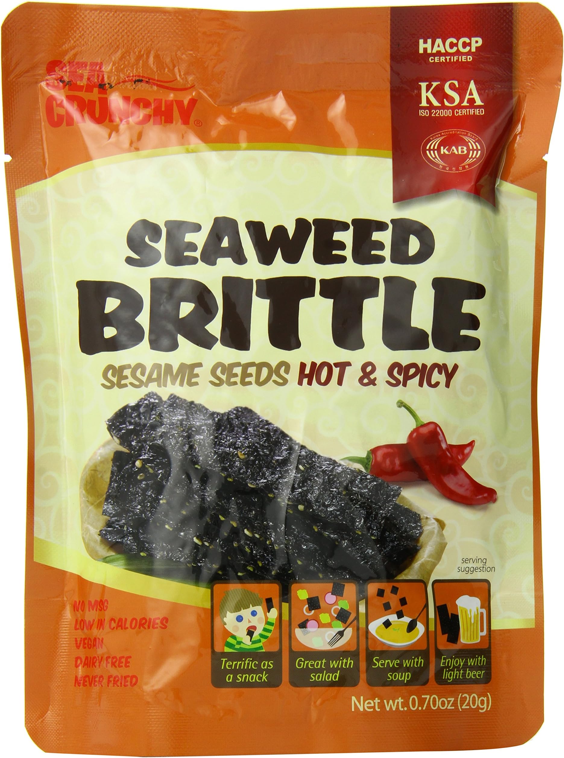 Seaweed Brittle Healthy Alternative to Chips, Hot and Spicy, 0.7 Ounce (Pack of 12)