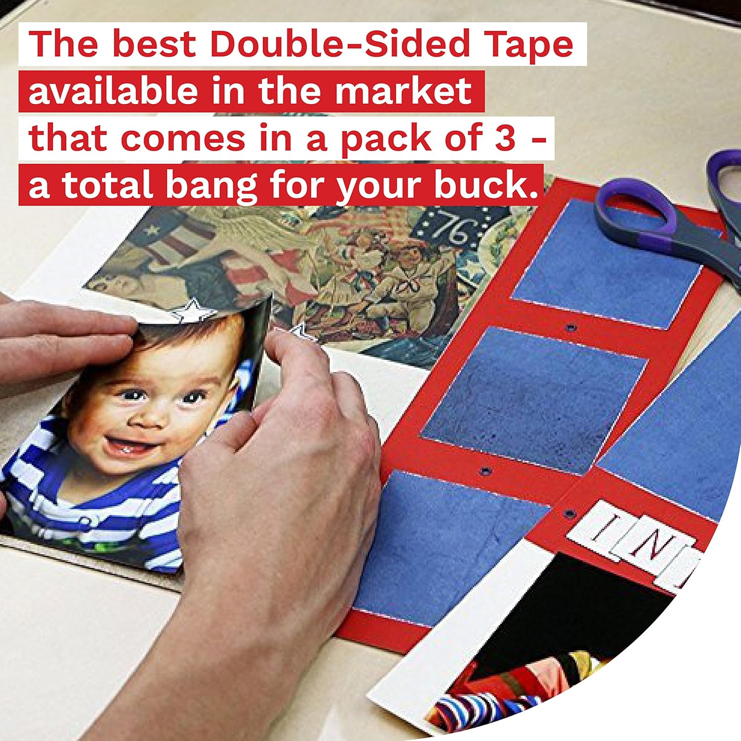 XFasten Double Sided Tape, Removable, 1-Inch by 20-Yard (Pack of 3) Ideal as a Gift Wrap Tape, Holding Carpets, and Woodworking : Office Products