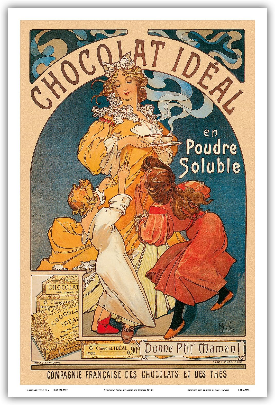 Chocolat Ideal Cocoa Cacao - Vintage Advertising Poster by Alphonse Mucha c.1890’s - Master Art Print 12in x 18in