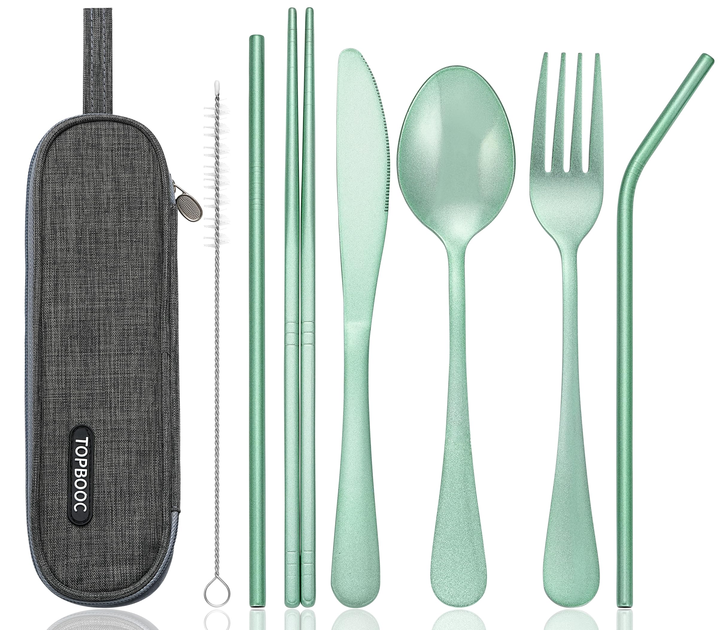 Photo 1 of Portable Stainless Steel Flatware Set, Travel Camping Cutlery Set, Portable Utensil Travel Silverware Dinnerware Set with a Waterproof Case (Green)