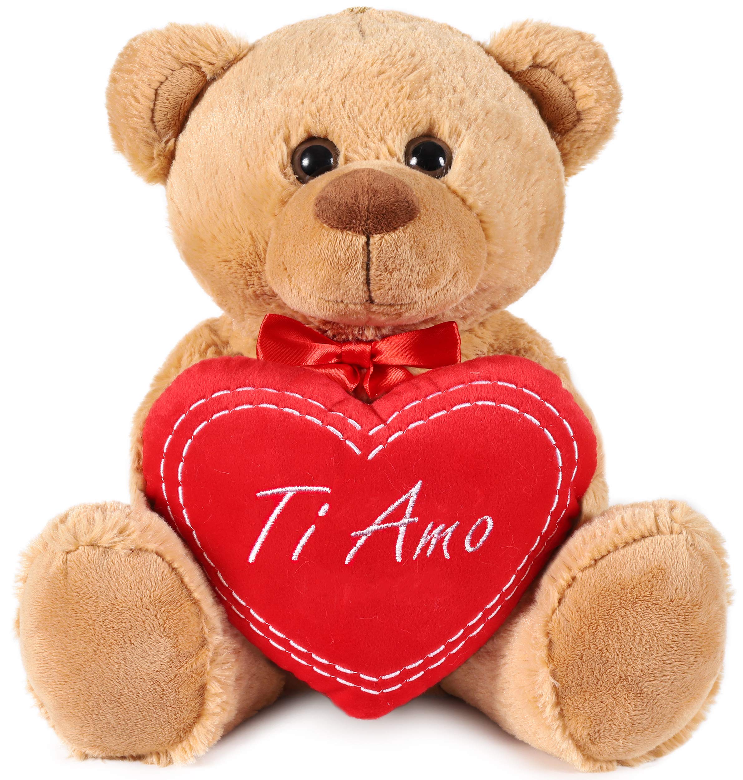BRUBAKER Teddy Plush Teddy Bear With Heart Red - Ti Amo - 14 Inches (35 Cm) - Teddy Bear Plush Teddy Cuddly Toy - Light Brown