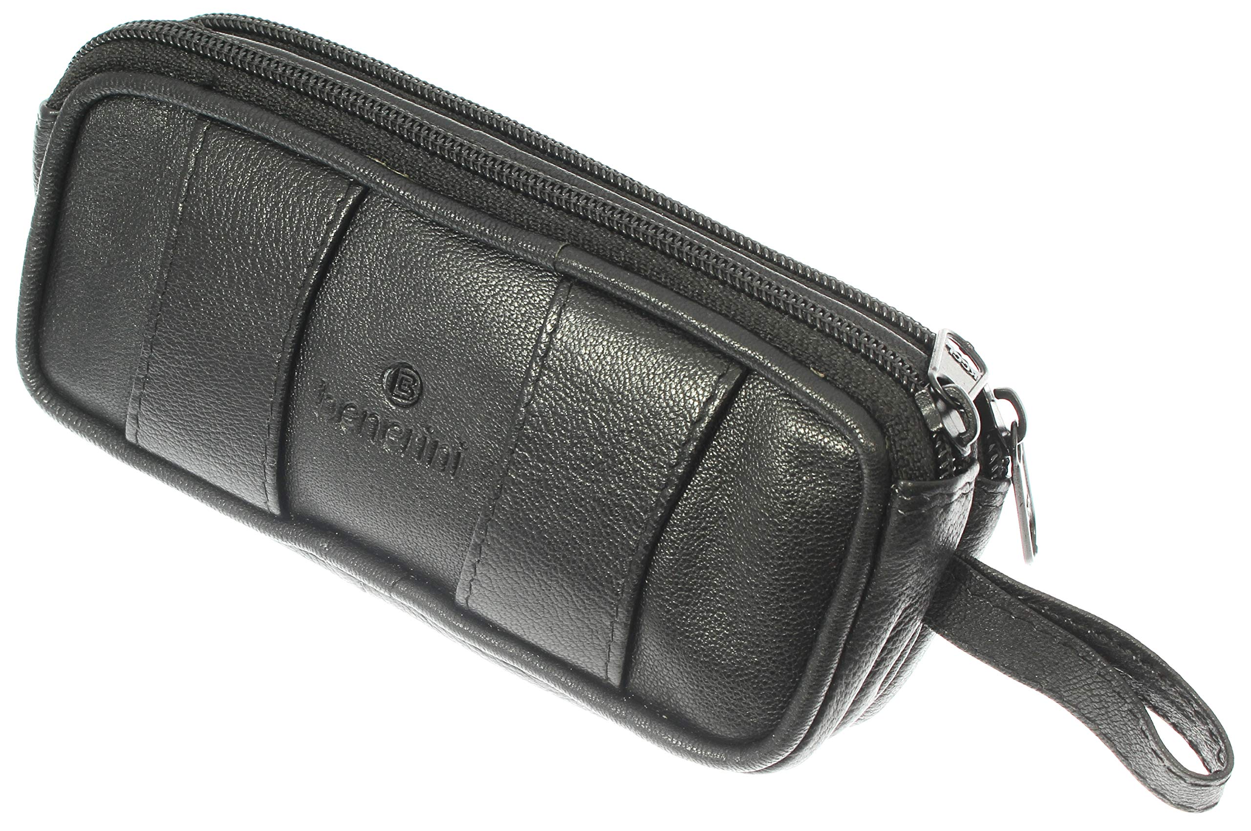 benerini Soft Black Goat Leather Double Spectacle Glasses Case with Belt Loops - Key Ring Loop