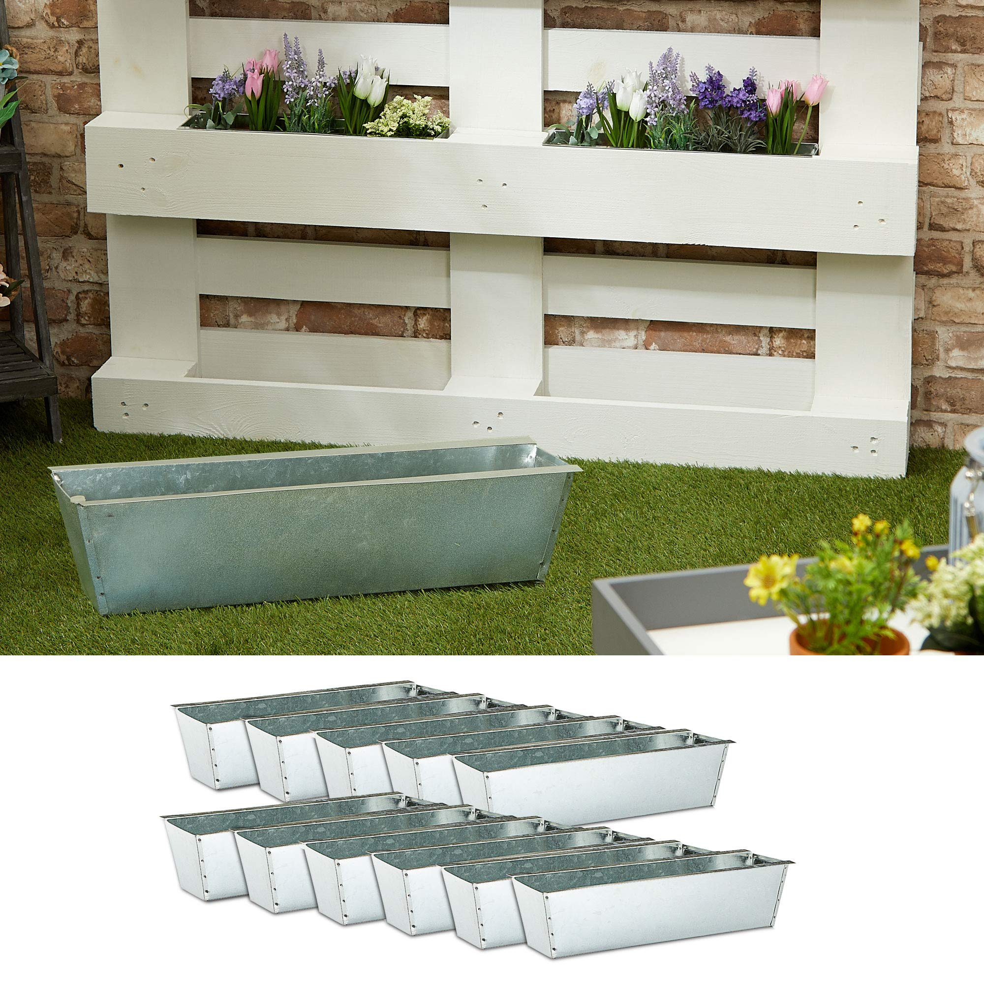 Plant Box Suitable for Euro Pallets Set of 12 Zinc Plant Pots (1 x Set of 12 Zinc Plant Boxes)