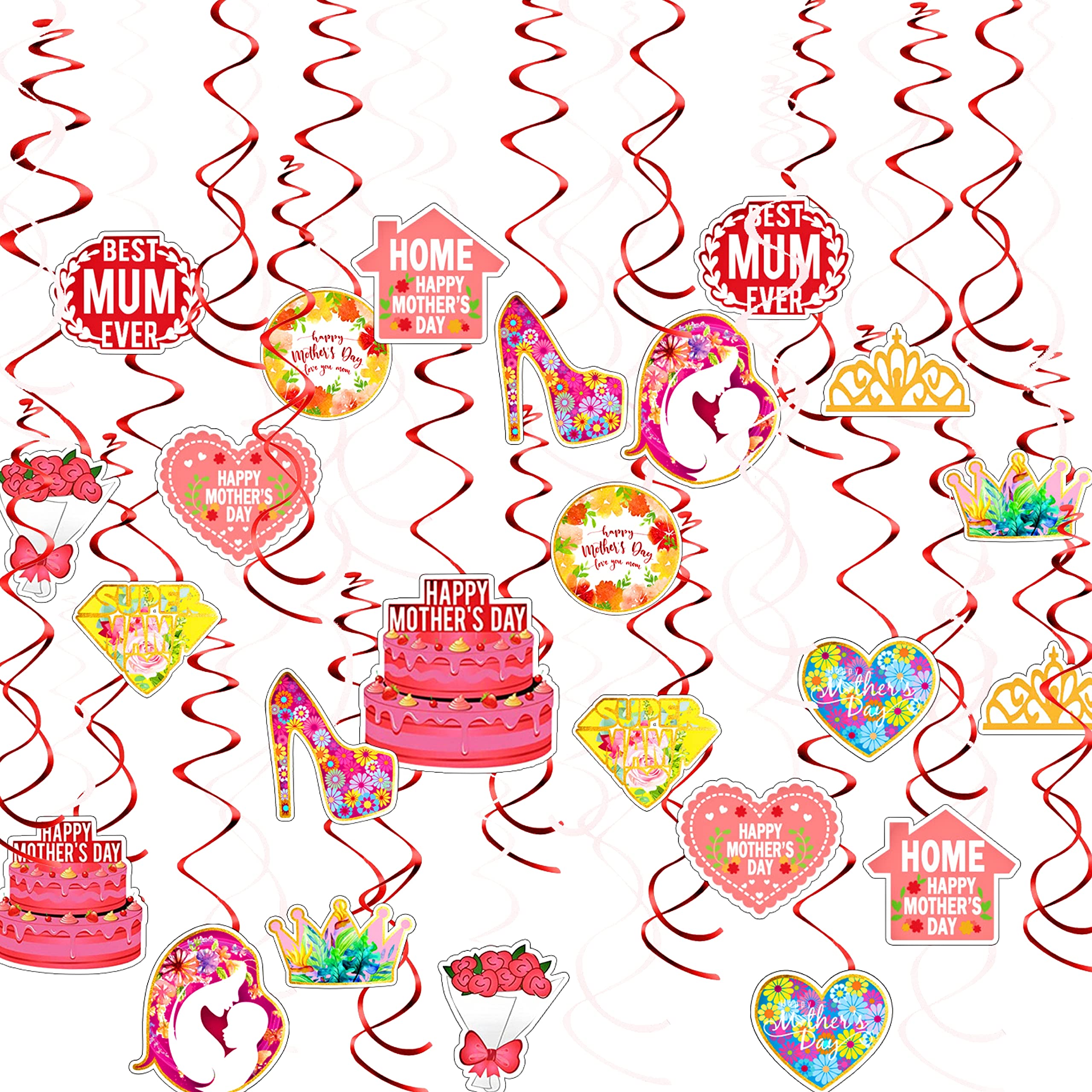 eBoutik – Happy Mother’s Day Decorations – Hanging Bunting Garland For Mum – Bright & Colourful Mothers Day Home Décor Designs (Mother Days Spirals)