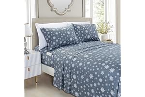 Elegant Comfort Luxury Soft Bed Sheets Holiday Pattern 1500 Premium Hotel Quality Microfiber - Softness Wrinkle and Fade Resistant (6-Piece) Bedding Set, Queen, Snowflake-Gray
