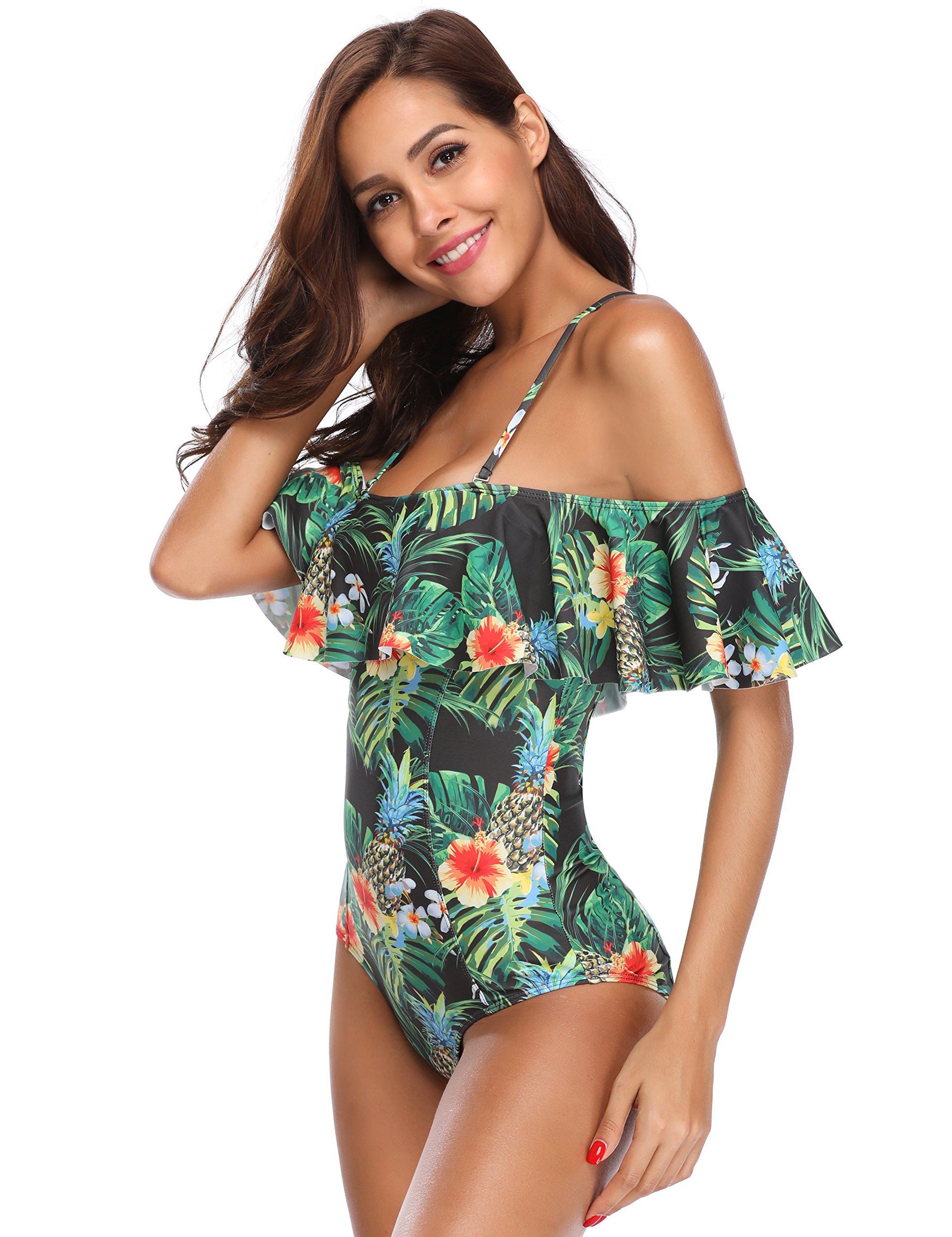 MarinaVida Women One Piece Ruffle Swimsuit Off Shoulder Bathing Suit