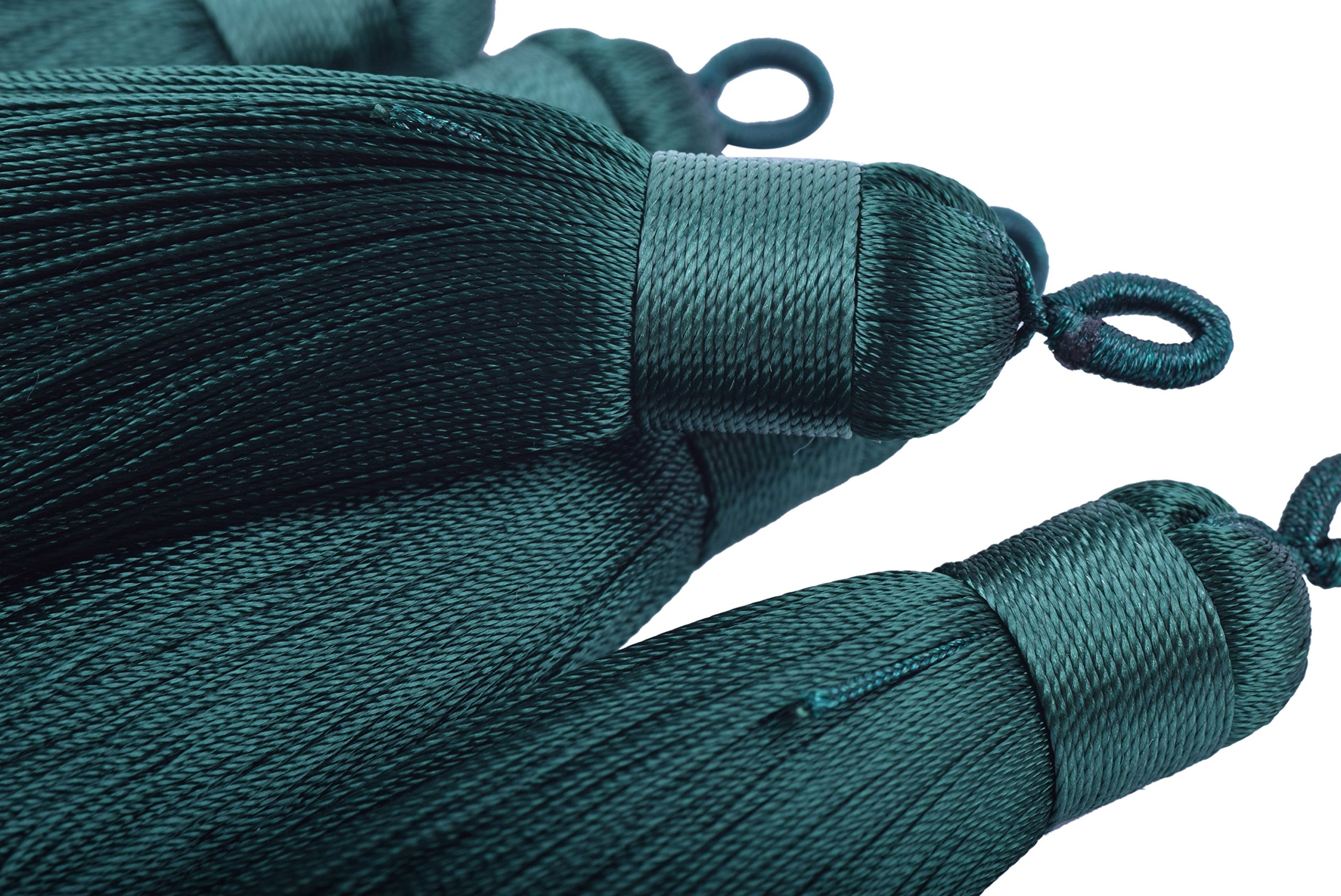 KONMAY 10pcs 3.4''(8.5cm) Handmade Imitation Silk Tassels with Hanging Loop for Jewelry Making (Dark Green) — image 1