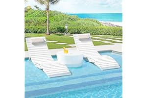 Homenjoy Folding Pool Lounge Chairs Set of 2, Pre-Assembled HDPS Anti-Floating Lounge Chairs for in-Pool Use, Chairs with Headrest for Hotel, Resort, Poolside, Beach & Sun Decks, White
