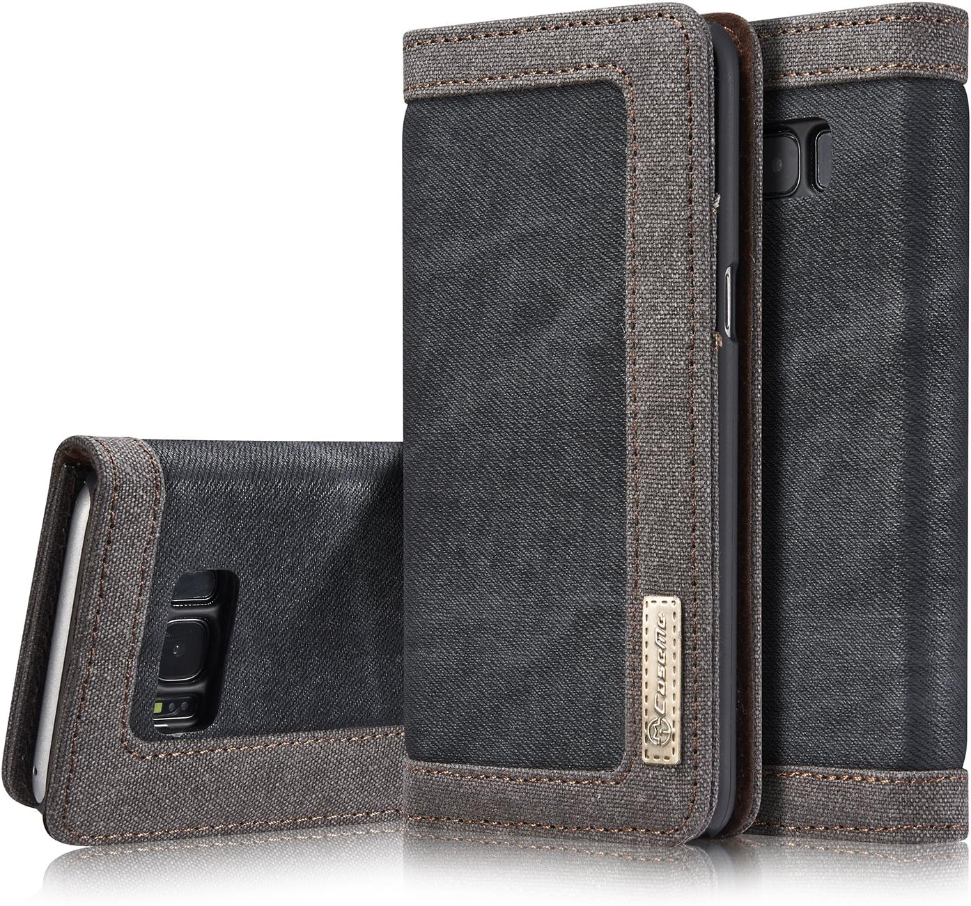 ZARO Samsung Galaxy Note 8 Folio Wallet Case Detachable, with Card Slots Magnetic Cash Kickstand Design Anti-knock Practical Sturdy Denim Series Phone Cover Cases for Women Men-Black