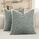 HEAVYWOOD Textured Boucle Pillow Covers 18x18 Set of 2 Striped Boho Farmhouse Throw Pillowcase Rustic Accent Square Couch Cushion Cover for Home Decor Bed Sofa Living Room (Green, 18x18)