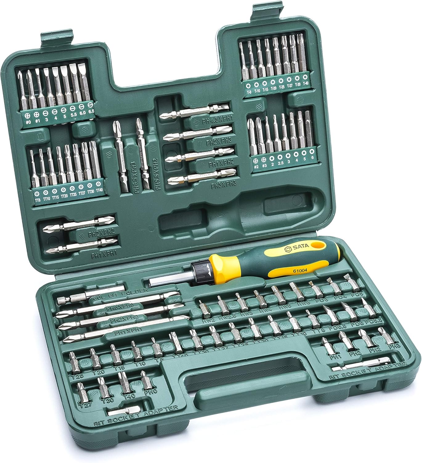 SATA 80-Piece Universal Ratcheting Bit Driver Set with Soft-Grip Handle, Chrome Vanadium Steel, ST09326SJ - - 