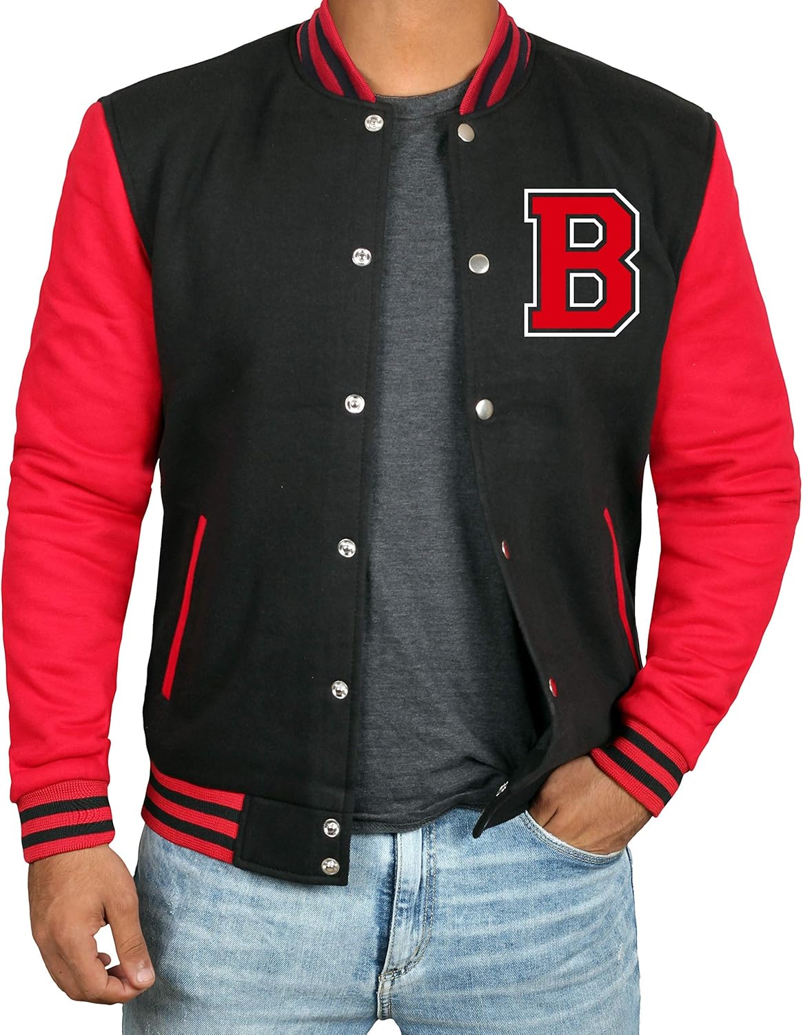 Black And Red Letterman Jacket Men - High School Varsity Mens Baseball Jacket at  Men’s Clothing store