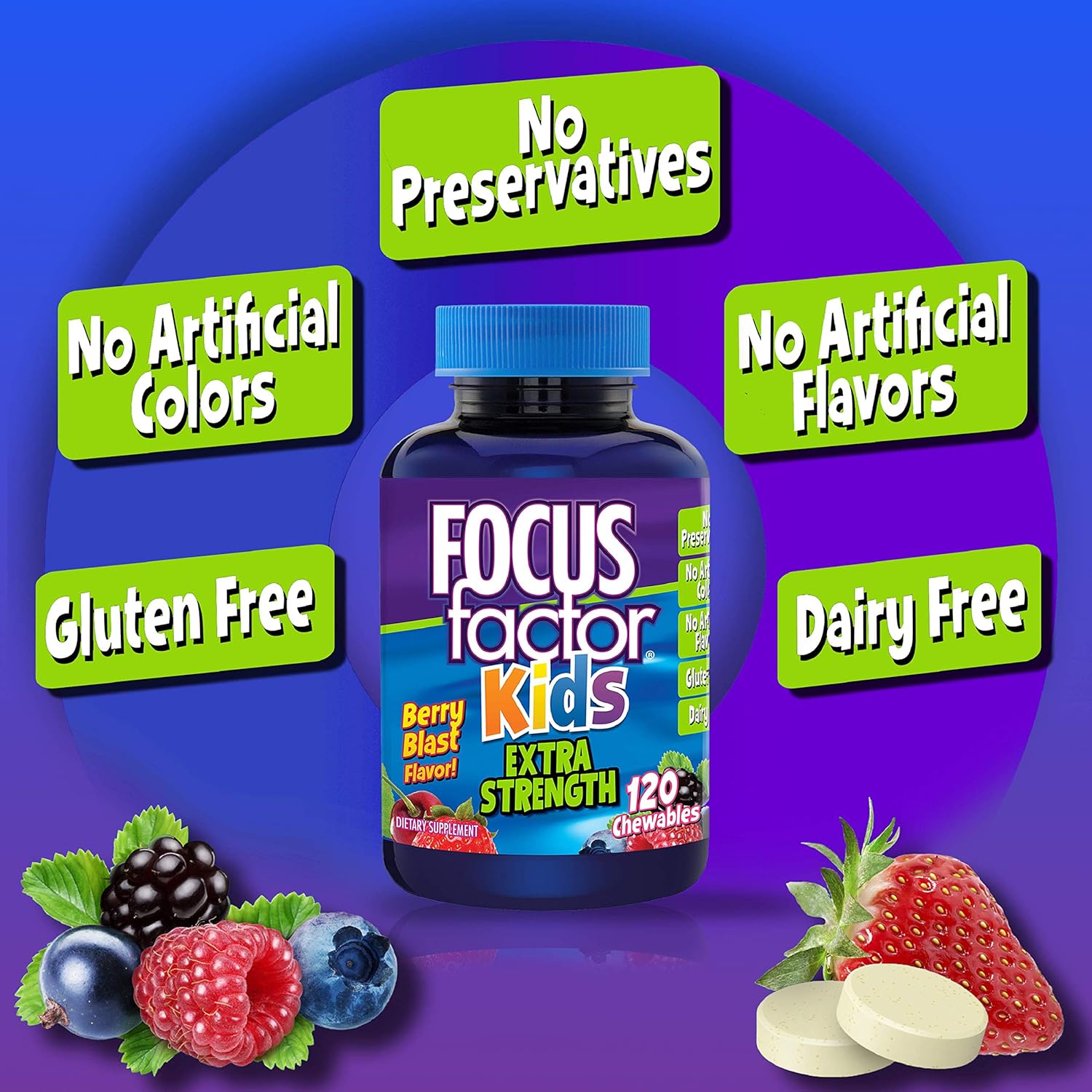 Focus Factor, Kids Extra Strength Daily Chewable for Brain Health Support, 120 Count: Health & Personal Care