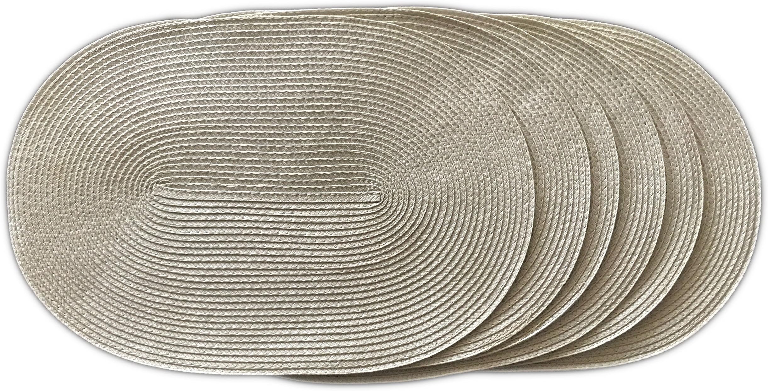 Coscape Set of 6 (Six), Oval Indoor/Outdoor, Woven Placemats or Chargers, 18" x 12" (Natural/Beige)