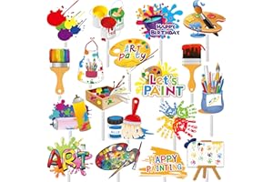 IPARTYFUN 36Pcs Art Paint Party Cupcake Toppers Paint Brush Cupcake Picks Art Party Cake Decoration for Art Painting Theme Birthday Party Baby Shower Paint Splatter Party Supplies