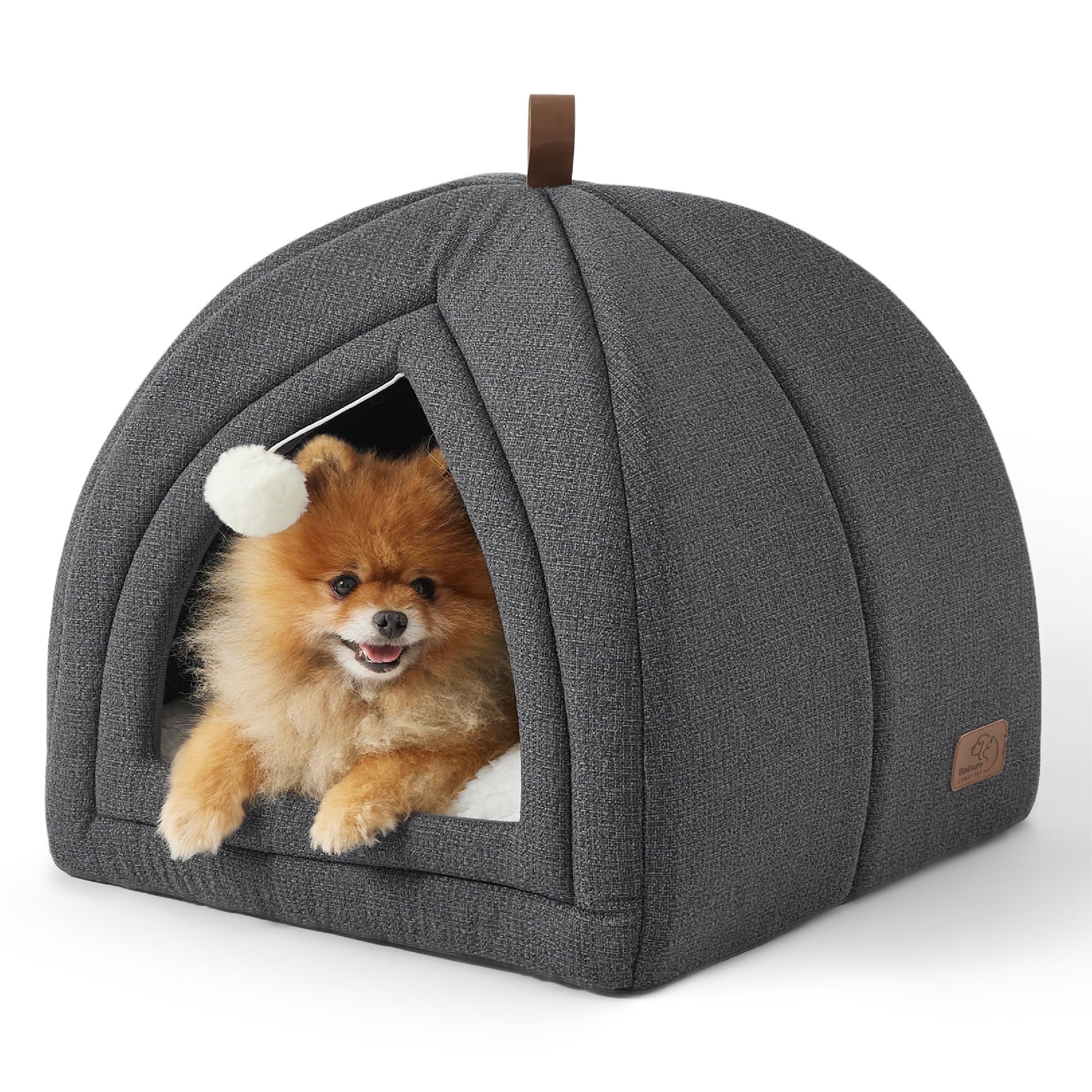 Bedsure Cat Cave Bed Igloo - Large Cat Tent Bed House with Removable Washable Cushion Pillow Foldable Portable Pet Bed,Dark Grey, 44x44x44cm