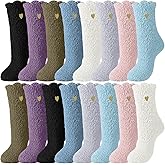 Xtinmee 16 Pairs Fuzzy Socks for Women Bulk Embroidery Heart Plush Cozy Slipper Socks for Fall Winter Warm Sleeping Home