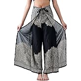 B BANGKOK PANTS Women's Boho Palazzo Pants Wide Leg Yoga Wrap Tie Up Waist