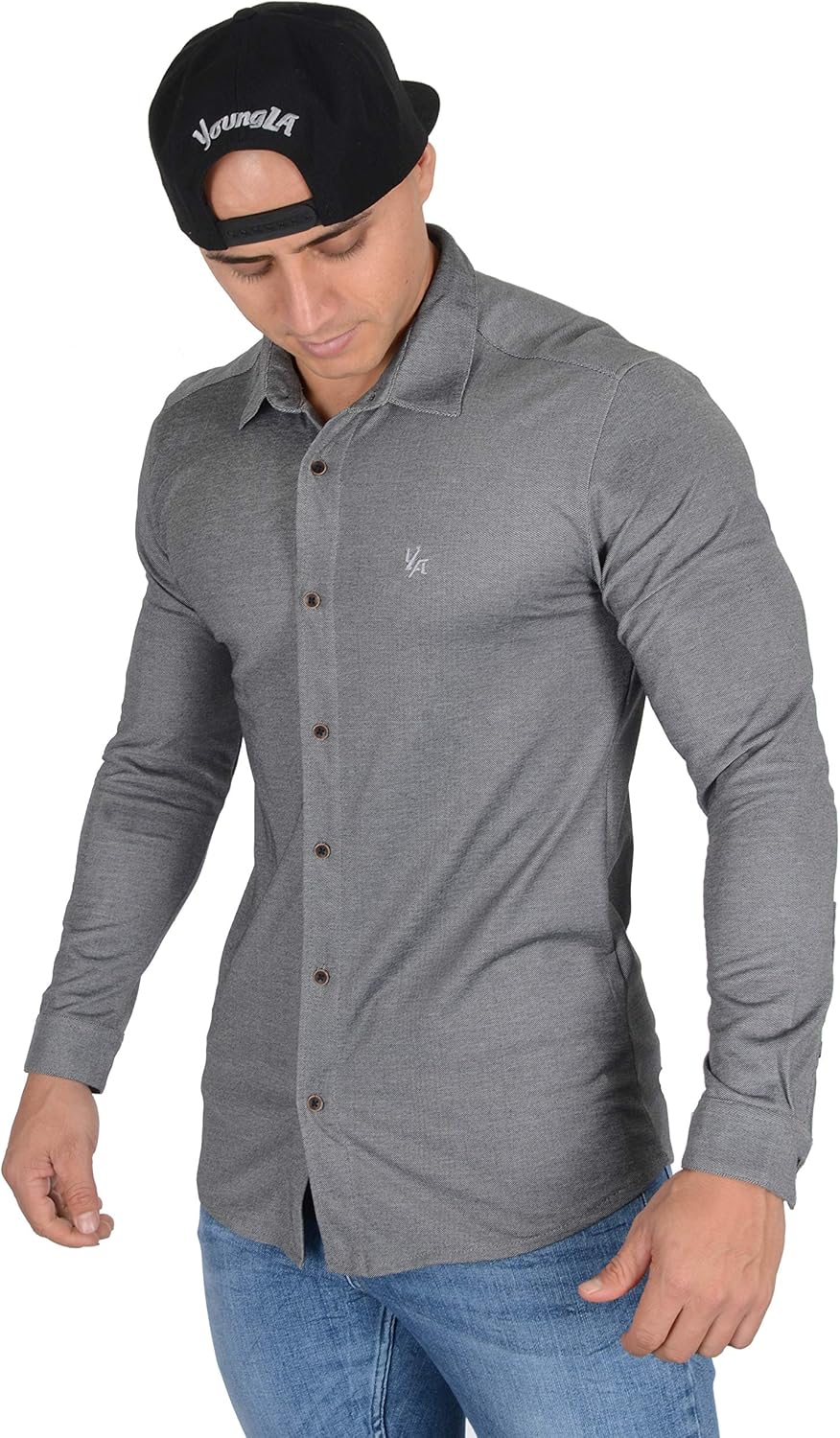 YoungLA Men’s Slim FIt Dress Shirts | Button Up Long Sleeves | Athletic Fitted | Formal Long Sleeves for Work and Casual 415 at  Men’s Clothing store