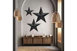 Bellaa 24131 Barn Stars 3pcs Set 12" 9" 6" Rustic Black Retro Metal Wall Art Texas Western Country Lodge Cabin Outdoor Garden Yard Farmhouse Costal Indoor Livingroom