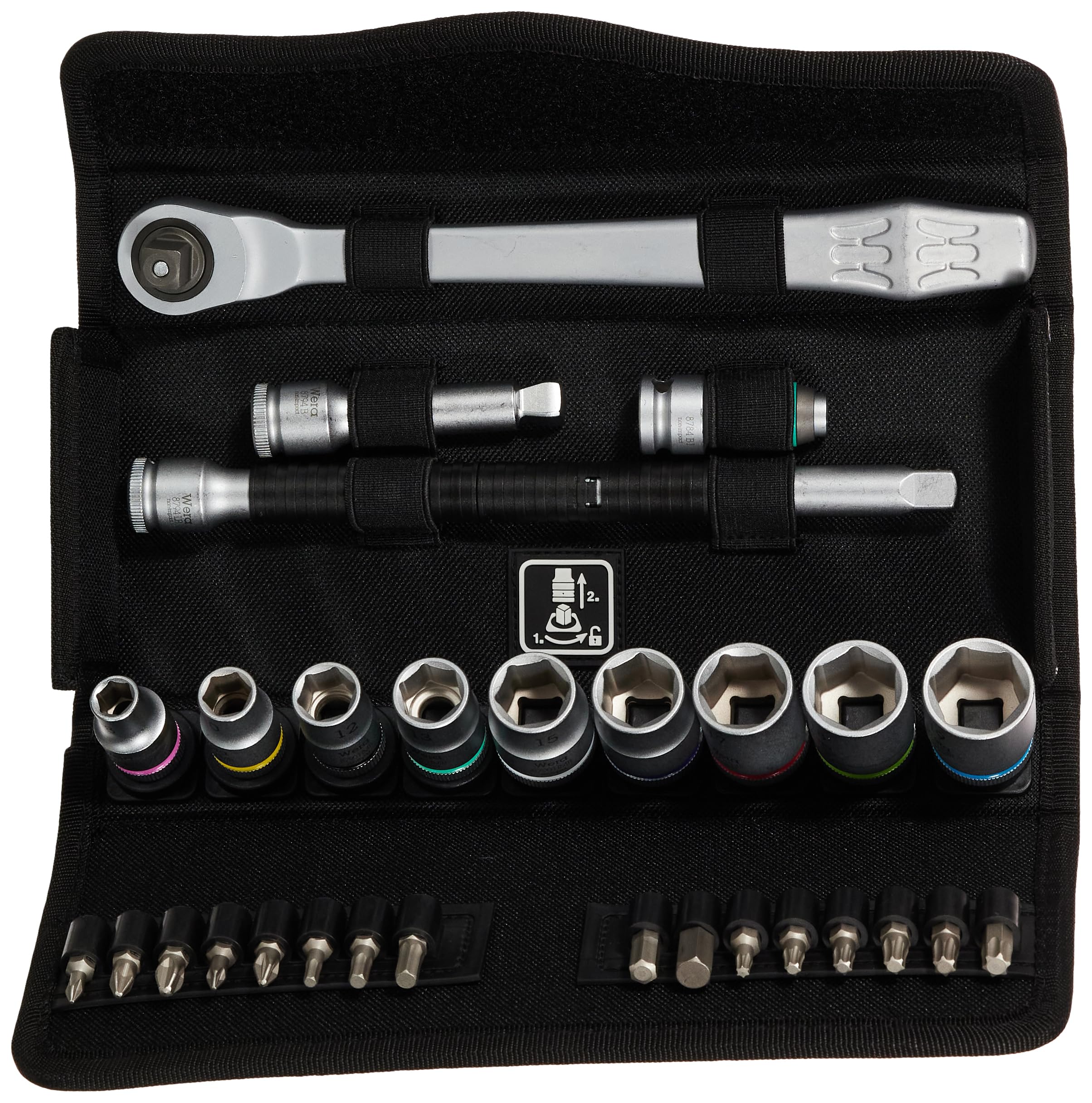 Wera 05004048001 8100 SB 8 Zyklop Metal Ratchet Set with Switch Lever, 3/8" Drive, Metric, 29 Pieces