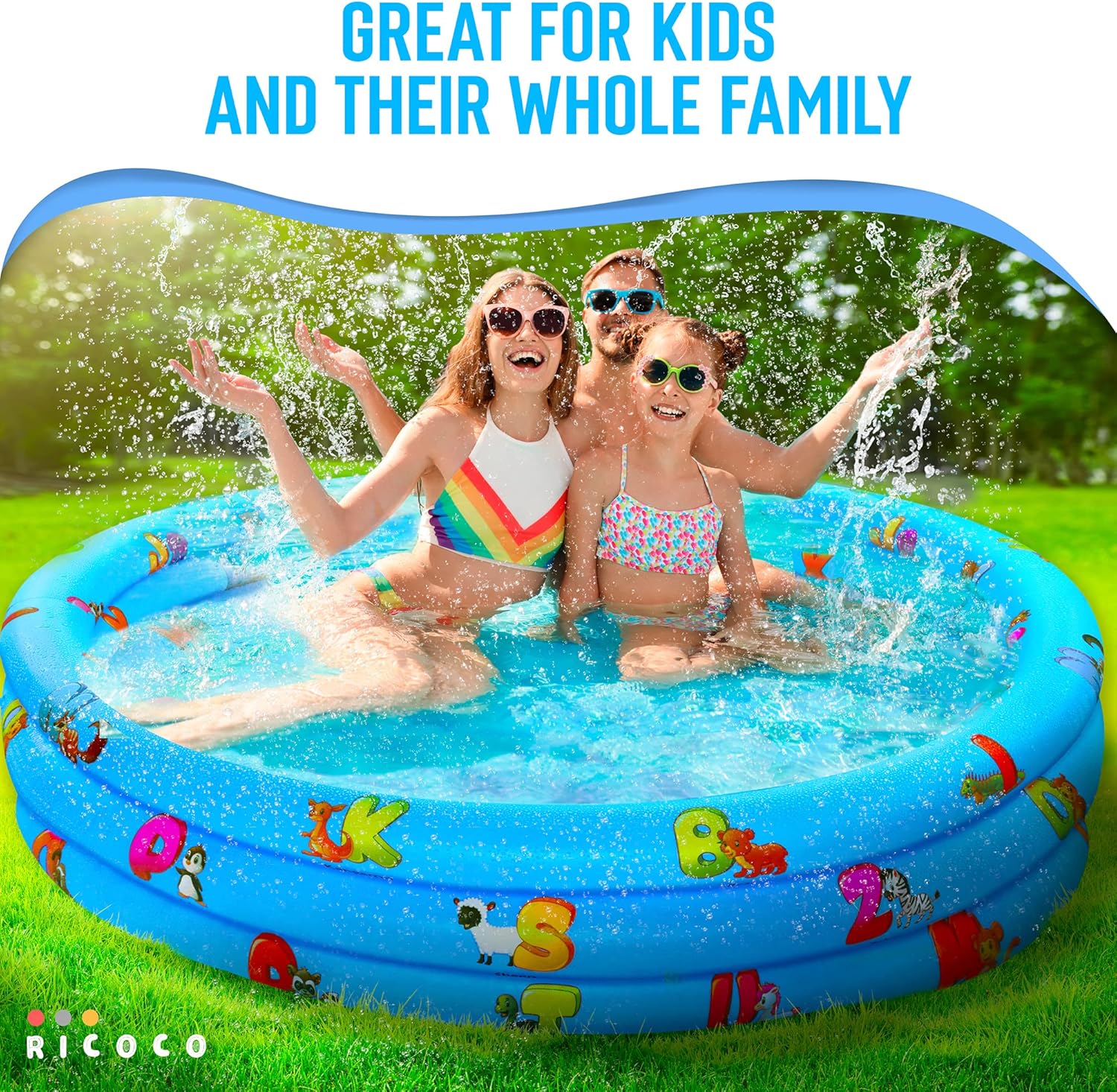 Inflatable Kiddie Pool for Kids - Kids Pools for Backyard - Swimming Pool for Kids and Toddlers - 3 Ring Pools for Inside and Outside - Durable Material with Soft Bubble Botton, Blue: Kitchen & Dining