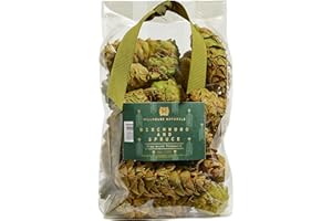 Hillhouse Naturals Birchwood & Spruce 8oz Potpourri Green Pine Cones. Solitude of Winter with fragrances of Aspen Birchwood, Spruce and Bergamot. Made in The USA.