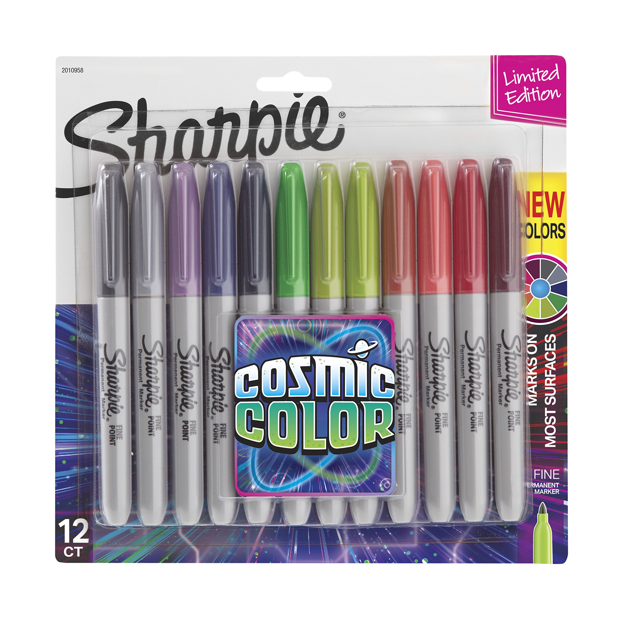 Sharpie Markers, Fine Point, Cosmic Color, 12 Count Permanent Markers