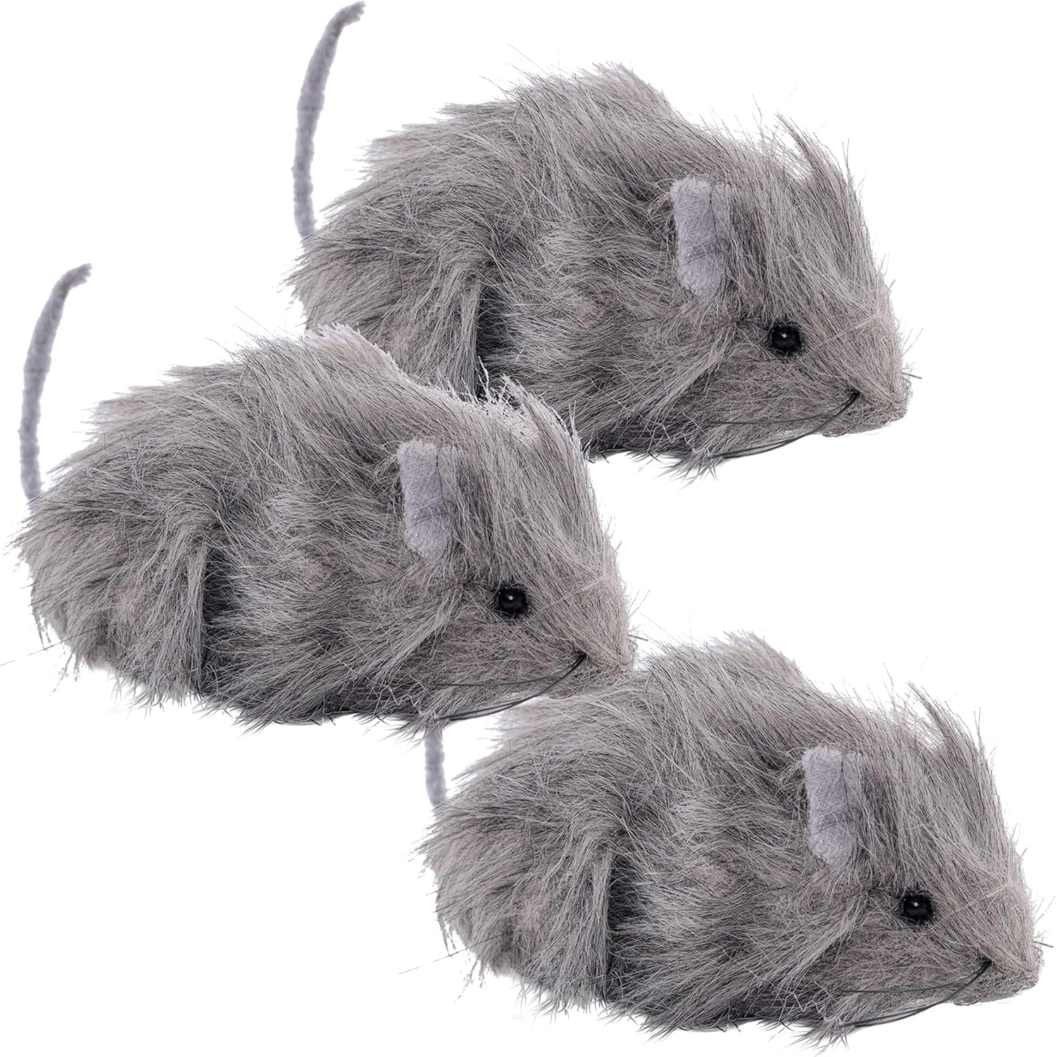 Halloween Haunters 3 Scary Realistic Grey Hairy Rats Prop Decorations - 10" Head to Tail, Gray Fury Creepy Spooky Beady Black Eye Rodents - Haunted House, Graveyard, Entryway Party Display - Fun Prank