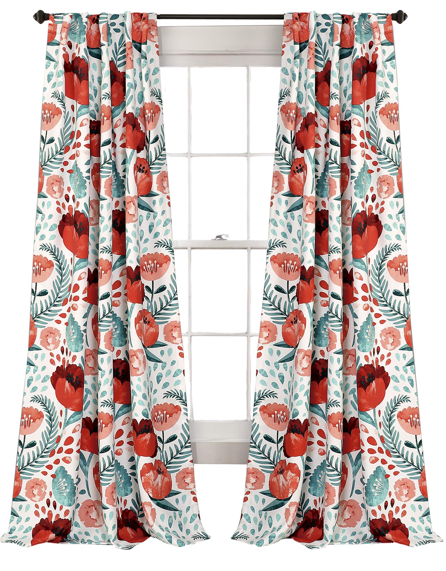 Lush Decor Poppy Garden Curtains Room Darkening Window Panel Set for Living, Dining, Bedroom, 84" L Pair, Multi