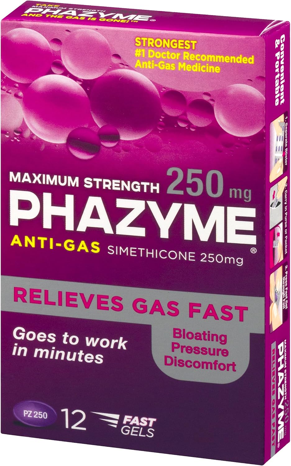 Phazyme Maximum Strength Gas and Bloating Relief | 250 mg Simethicone | 36 FAST GELS: Health & Personal Care